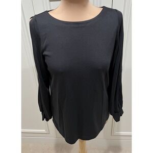 Loft Black Split Long Sleeve Top Girls Night Out Minimalist Date Night‎